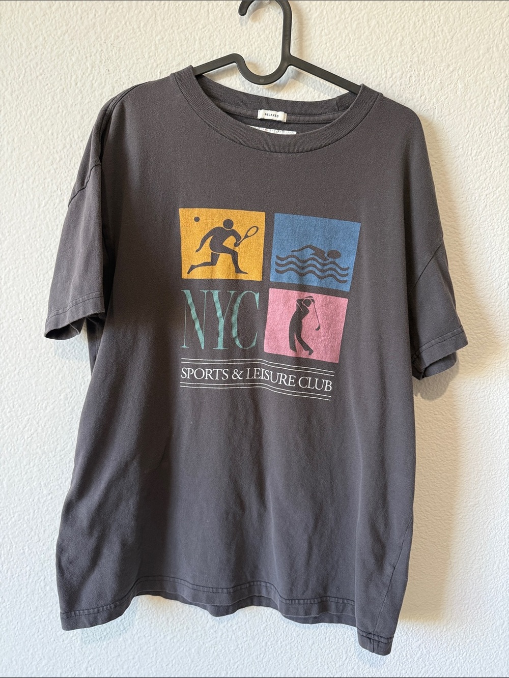 Abercrombie & Fitch Charcoal Tee with Yellow, Blue, Pink & Teal Graphics